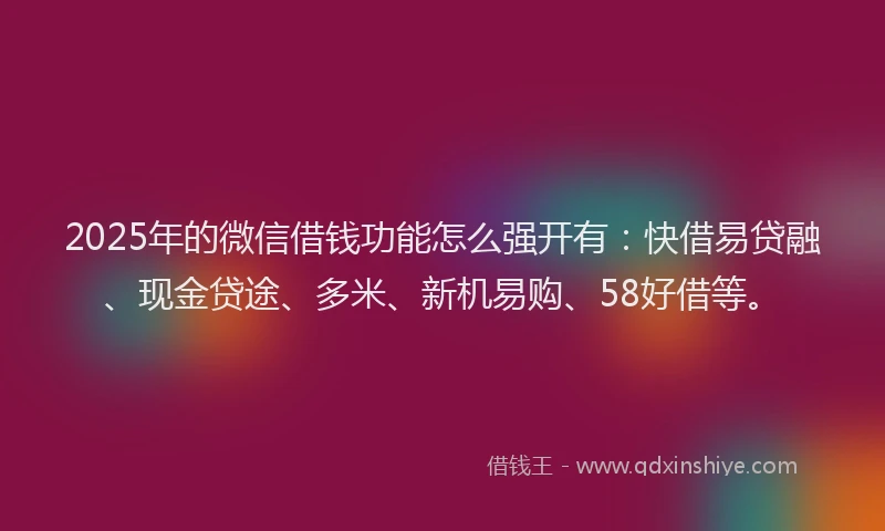2025年的微信借钱功能怎么强开有：快借易贷融、现金贷途、多米、新机易购、58好借等。