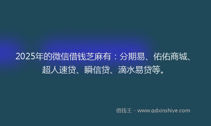 2025年的微信借钱芝麻有：分期易、佑佑商城、超人速贷、瞬信贷、滴水易贷等。