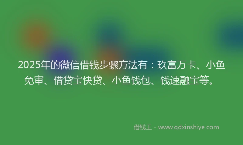 2025年的微信借钱步骤方法有：玖富万卡、小鱼免审、借贷宝快贷、小鱼钱包、钱速融宝等。