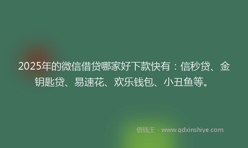 2025年的微信借贷哪家好下款快有：信秒贷、金钥匙贷、易速花、欢乐钱包、小丑鱼等。