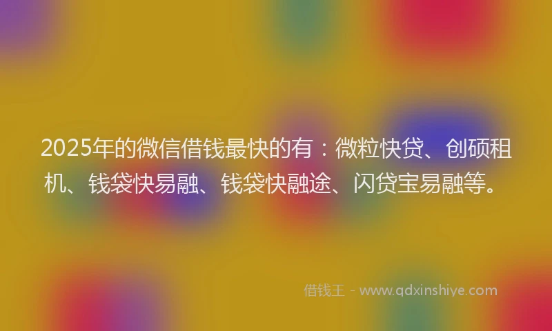 2025年的微信借钱最快的有：微粒快贷、创硕租机、钱袋快易融、钱袋快融途、闪贷宝易融等。