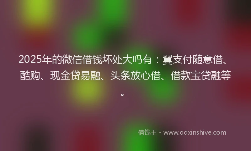 2025年的微信借钱坏处大吗有：翼支付随意借、酷购、现金贷易融、头条放心借、借款宝贷融等。