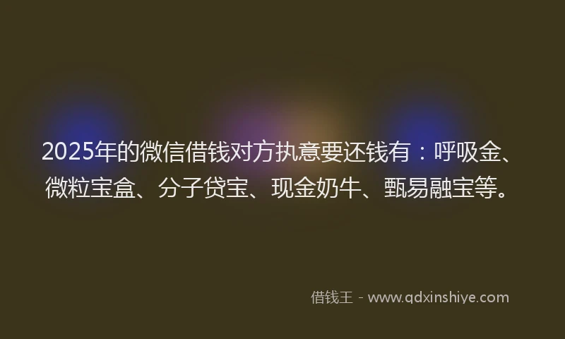 2025年的微信借钱对方执意要还钱有：呼吸金、微粒宝盒、分子贷宝、现金奶牛、甄易融宝等。