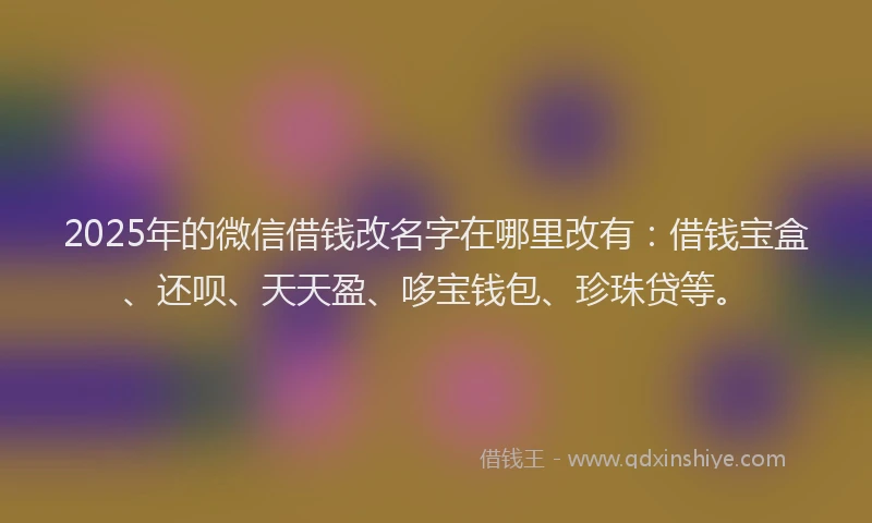 2025年的微信借钱改名字在哪里改有：借钱宝盒、还呗、天天盈、哆宝钱包、珍珠贷等。