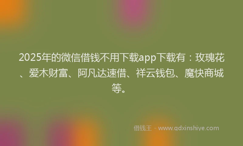2025年的微信借钱不用下载app下载有：玫瑰花、爱木财富、阿凡达速借、祥云钱包、魔快商城等。