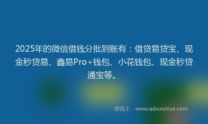 2025年的微信借钱分批到账有：借贷易贷宝、现金秒贷易、鑫易Pro+钱包、小花钱包、现金秒贷通宝等。