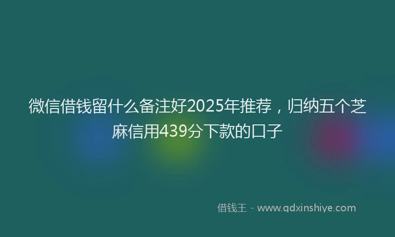 微信借钱留什么备注好2025年推荐，归纳五个芝麻信用439分下款的口子