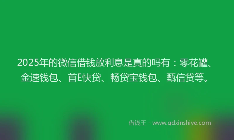 2025年的微信借钱放利息是真的吗有：零花罐、金速钱包、首E快贷、畅贷宝钱包、甄信贷等。