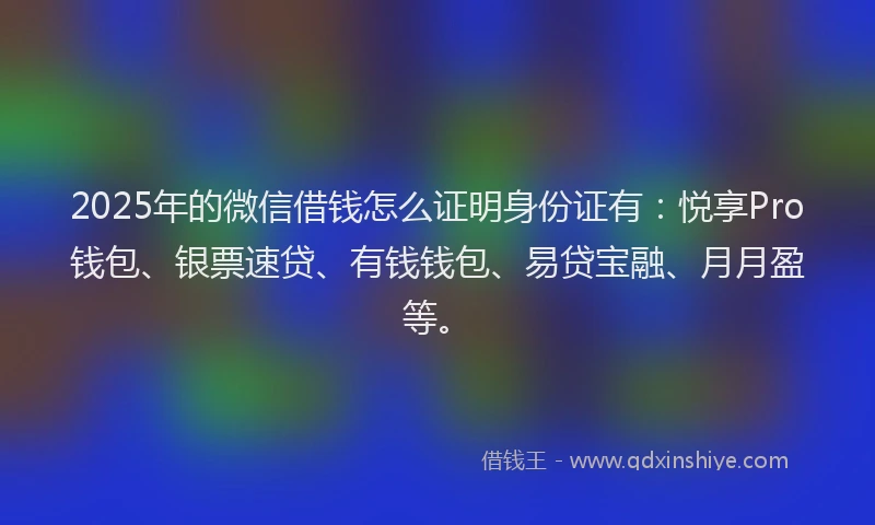 2025年的微信借钱怎么证明身份证有：悦享Pro钱包、银票速贷、有钱钱包、易贷宝融、月月盈等。