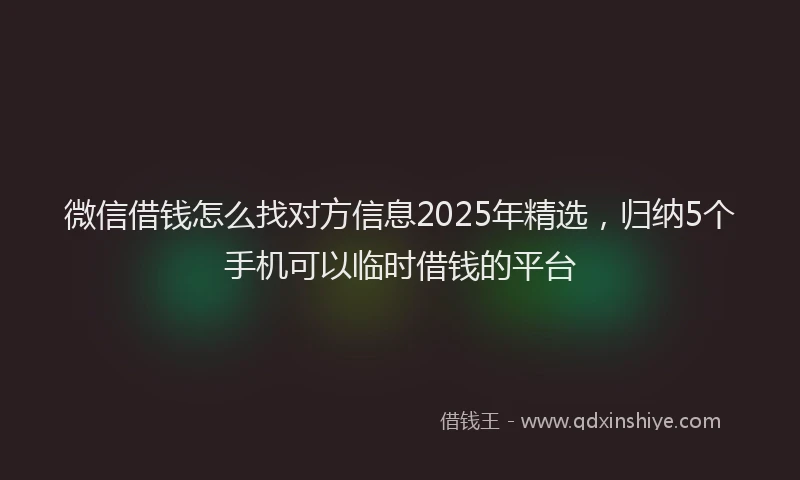 微信借钱怎么找对方信息2025年精选，归纳5个手机可以临时借钱的平台