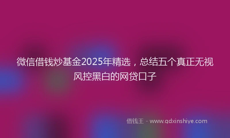 微信借钱炒基金2025年精选，总结五个真正无视风控黑白的网贷口子