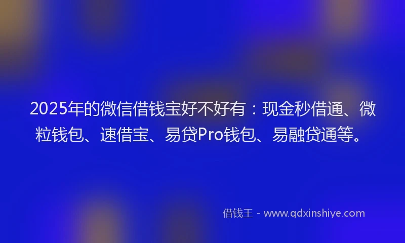 2025年的微信借钱宝好不好有：现金秒借通、微粒钱包、速借宝、易贷Pro钱包、易融贷通等。