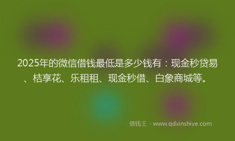 2025年的微信借钱最低是多少钱有：现金秒贷易、桔享花、乐租租、现金秒借、白象商城等。