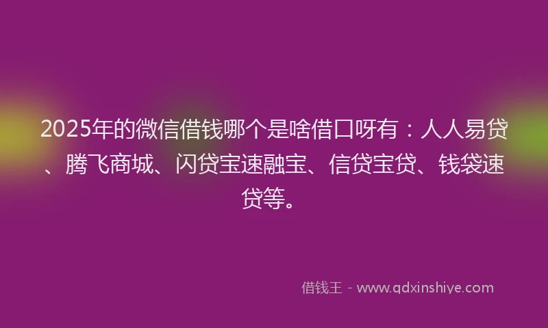 2025年的微信借钱哪个是啥借口呀有：人人易贷、腾飞商城、闪贷宝速融宝、信贷宝贷、钱袋速贷等。