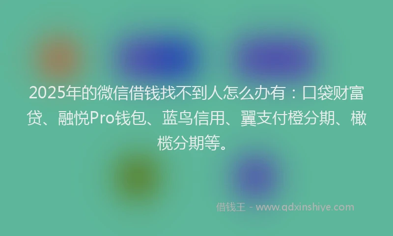 2025年的微信借钱找不到人怎么办有：口袋财富贷、融悦Pro钱包、蓝鸟信用、翼支付橙分期、橄榄分期等。