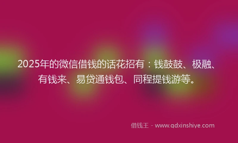 2025年的微信借钱的话花招有：钱鼓鼓、极融、有钱来、易贷通钱包、同程提钱游等。