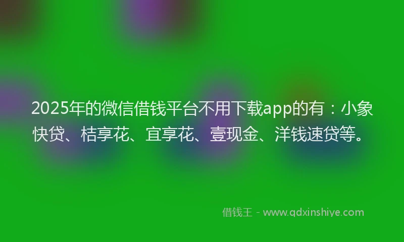 2025年的微信借钱平台不用下载app的有：小象快贷、桔享花、宜享花、壹现金、洋钱速贷等。