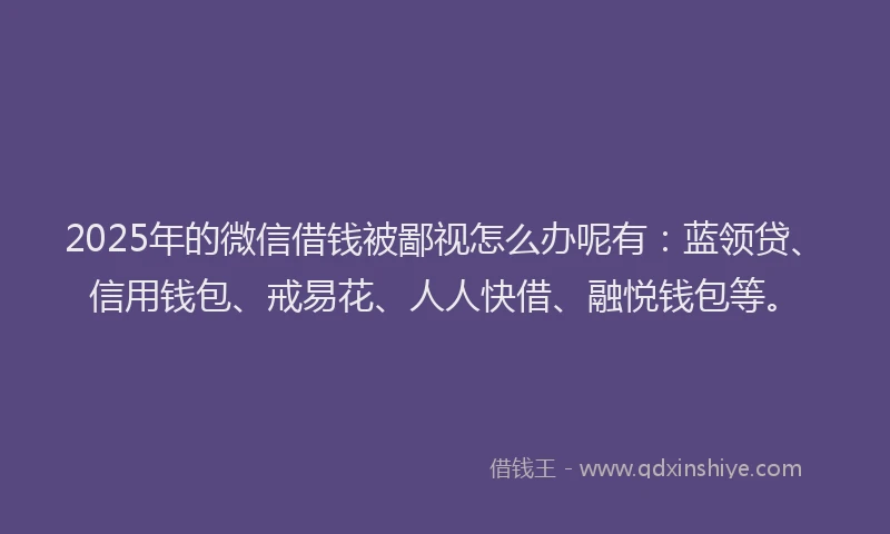 2025年的微信借钱被鄙视怎么办呢有：蓝领贷、信用钱包、戒易花、人人快借、融悦钱包等。