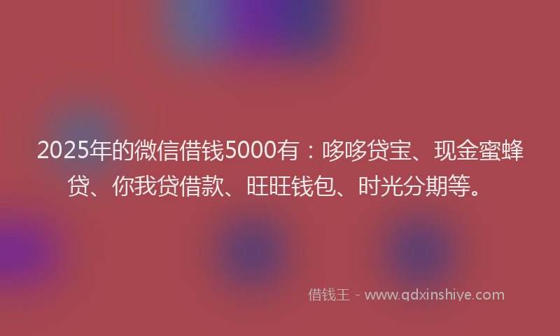 2025年的微信借钱5000有：哆哆贷宝、现金蜜蜂贷、你我贷借款、旺旺钱包、时光分期等。