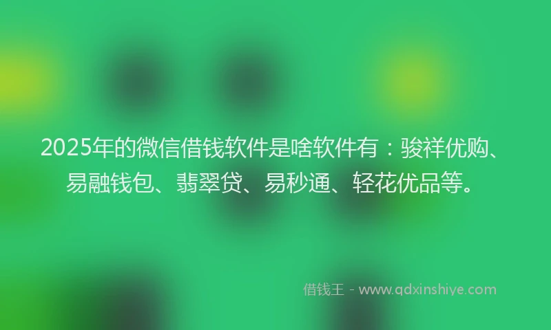 2025年的微信借钱软件是啥软件有：骏祥优购、易融钱包、翡翠贷、易秒通、轻花优品等。