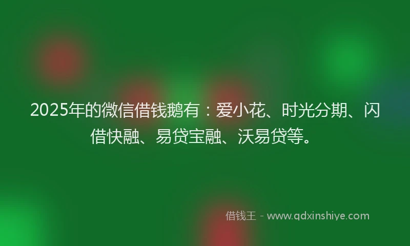 2025年的微信借钱鹅有：爱小花、时光分期、闪借快融、易贷宝融、沃易贷等。