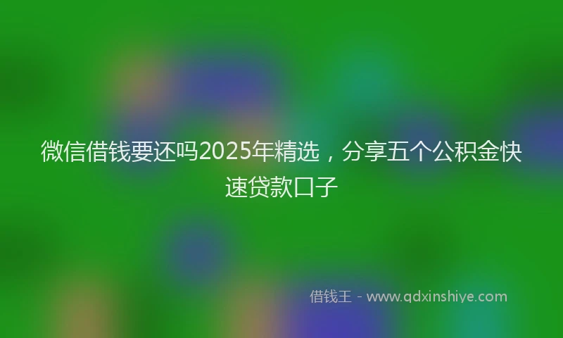 微信借钱要还吗2025年精选，分享五个公积金快速贷款口子