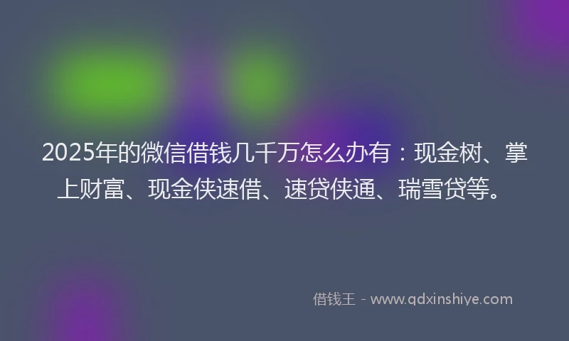 2025年的微信借钱几千万怎么办有：现金树、掌上财富、现金侠速借、速贷侠通、瑞雪贷等。