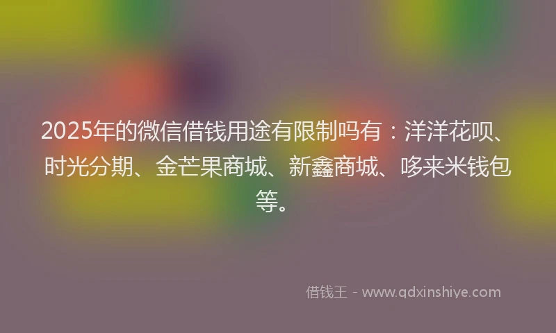 2025年的微信借钱用途有限制吗有：洋洋花呗、时光分期、金芒果商城、新鑫商城、哆来米钱包等。