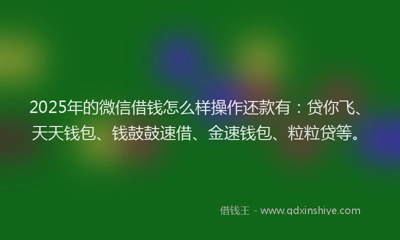 2025年的微信借钱怎么样操作还款有：贷你飞、天天钱包、钱鼓鼓速借、金速钱包、粒粒贷等。
