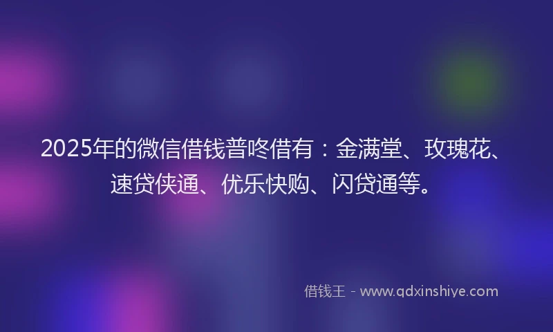 2025年的微信借钱普咚借有：金满堂、玫瑰花、速贷侠通、优乐快购、闪贷通等。