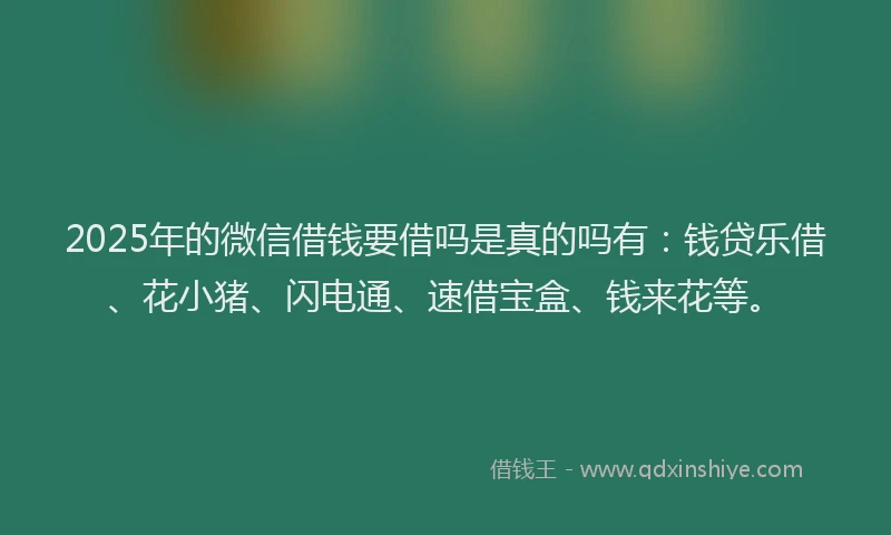 2025年的微信借钱要借吗是真的吗有：钱贷乐借、花小猪、闪电通、速借宝盒、钱来花等。