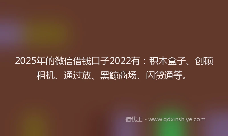 2025年的微信借钱口子2022有：积木盒子、创硕租机、通过放、黑鲸商场、闪贷通等。