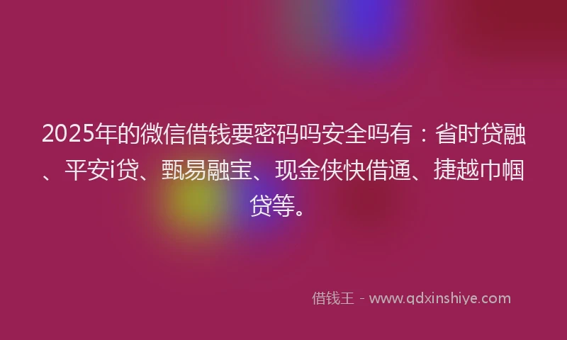 2025年的微信借钱要密码吗安全吗有：省时贷融、平安i贷、甄易融宝、现金侠快借通、捷越巾帼贷等。