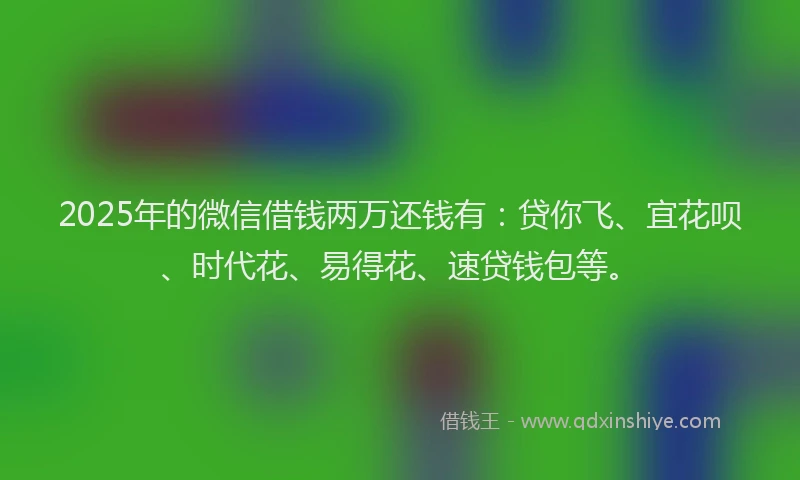 2025年的微信借钱两万还钱有：贷你飞、宜花呗、时代花、易得花、速贷钱包等。