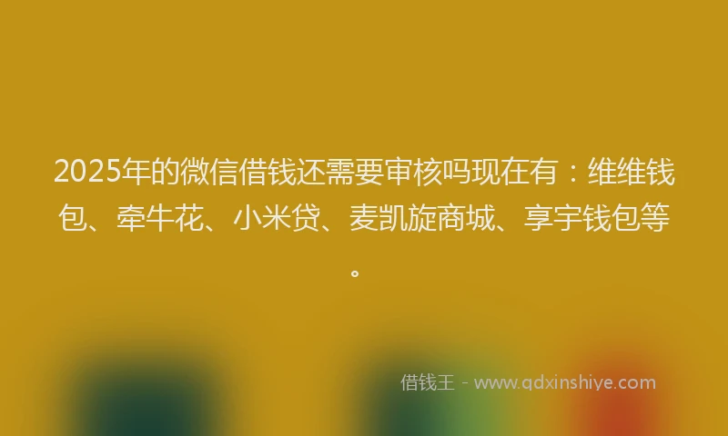 2025年的微信借钱还需要审核吗现在有：维维钱包、牵牛花、小米贷、麦凯旋商城、享宇钱包等。