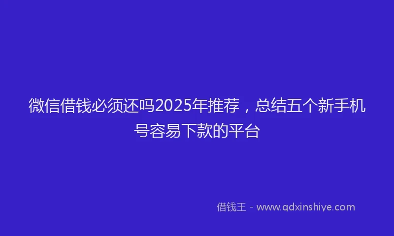 微信借钱必须还吗2025年推荐，总结五个新手机号容易下款的平台