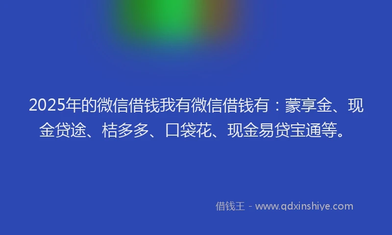 2025年的微信借钱我有微信借钱有：蒙享金、现金贷途、桔多多、口袋花、现金易贷宝通等。