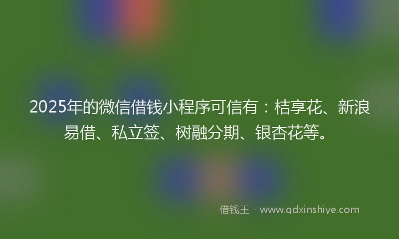 2025年的微信借钱小程序可信有：桔享花、新浪易借、私立签、树融分期、银杏花等。