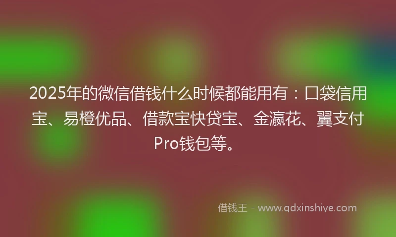 2025年的微信借钱什么时候都能用有：口袋信用宝、易橙优品、借款宝快贷宝、金瀛花、翼支付Pro钱包等。