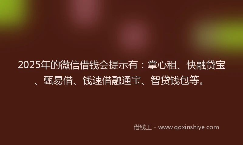 2025年的微信借钱会提示有：掌心租、快融贷宝、甄易借、钱速借融通宝、智贷钱包等。