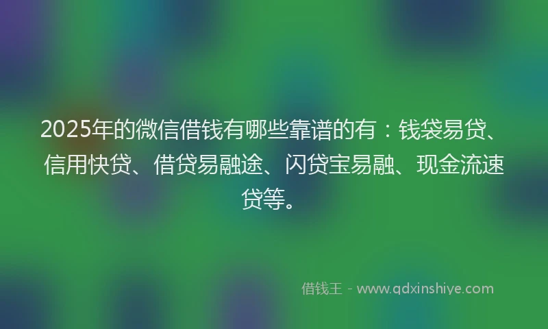 2025年的微信借钱有哪些靠谱的有：钱袋易贷、信用快贷、借贷易融途、闪贷宝易融、现金流速贷等。