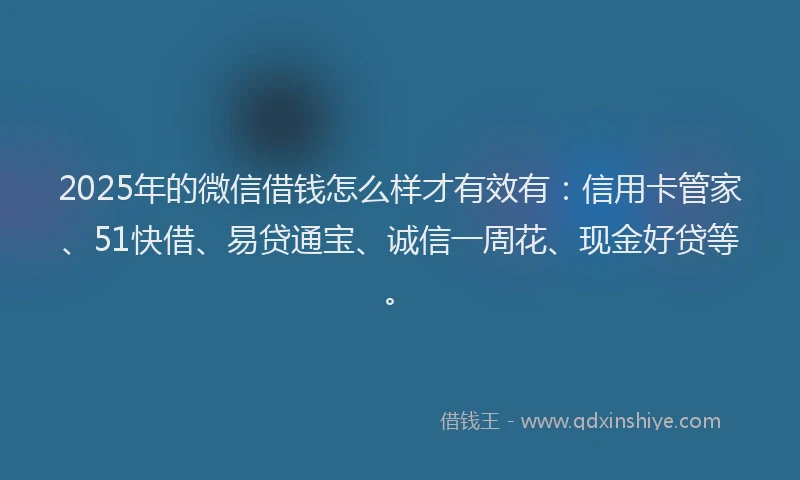 2025年的微信借钱怎么样才有效有：信用卡管家、51快借、易贷通宝、诚信一周花、现金好贷等。