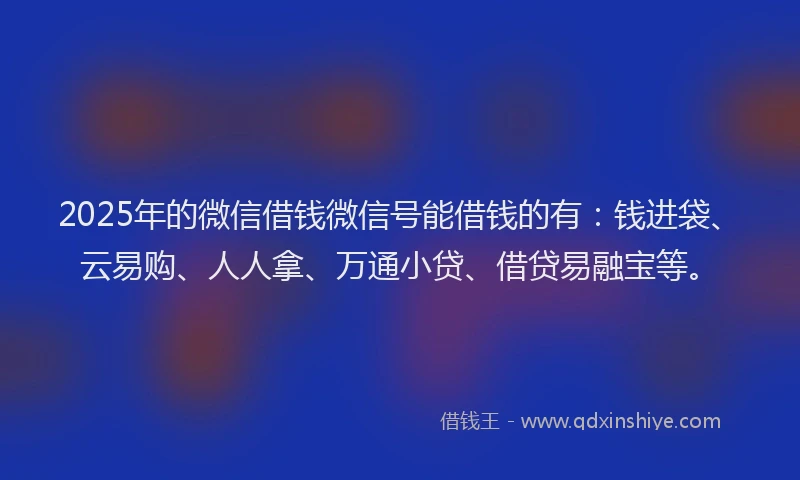 2025年的微信借钱微信号能借钱的有：钱进袋、云易购、人人拿、万通小贷、借贷易融宝等。