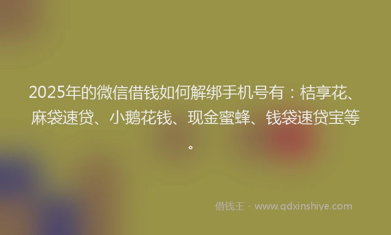 2025年的微信借钱如何解绑手机号有：桔享花、麻袋速贷、小鹅花钱、现金蜜蜂、钱袋速贷宝等。