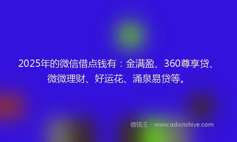 2025年的微信借点钱有：金满盈、360尊享贷、微微理财、好运花、涌泉易贷等。