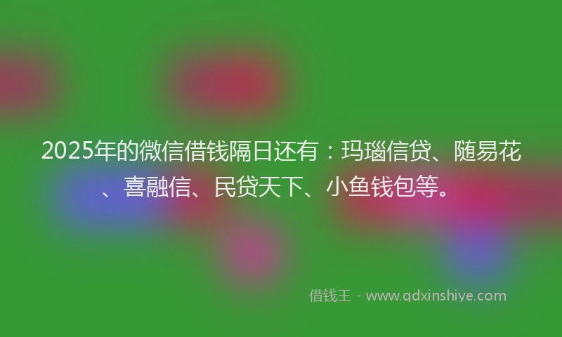 2025年的微信借钱隔日还有：玛瑙信贷、随易花、喜融信、民贷天下、小鱼钱包等。