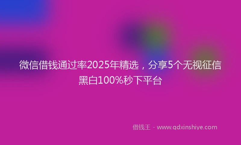 微信借钱通过率2025年精选，分享5个无视征信黑白100%秒下平台