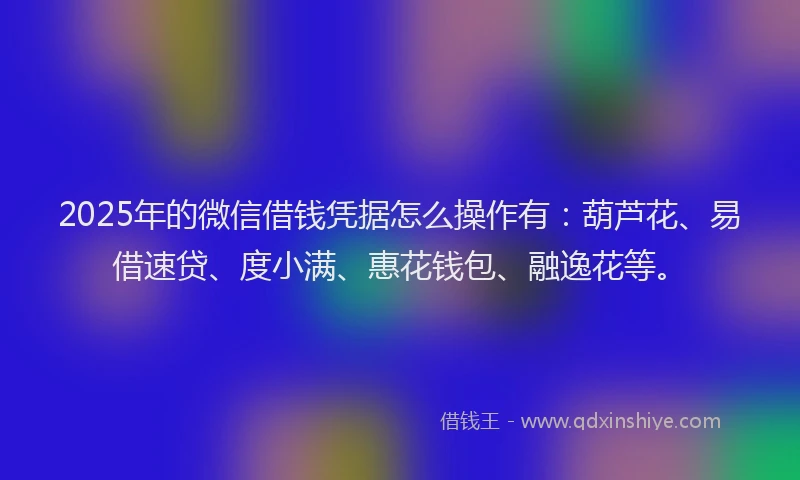2025年的微信借钱凭据怎么操作有：葫芦花、易借速贷、度小满、惠花钱包、融逸花等。