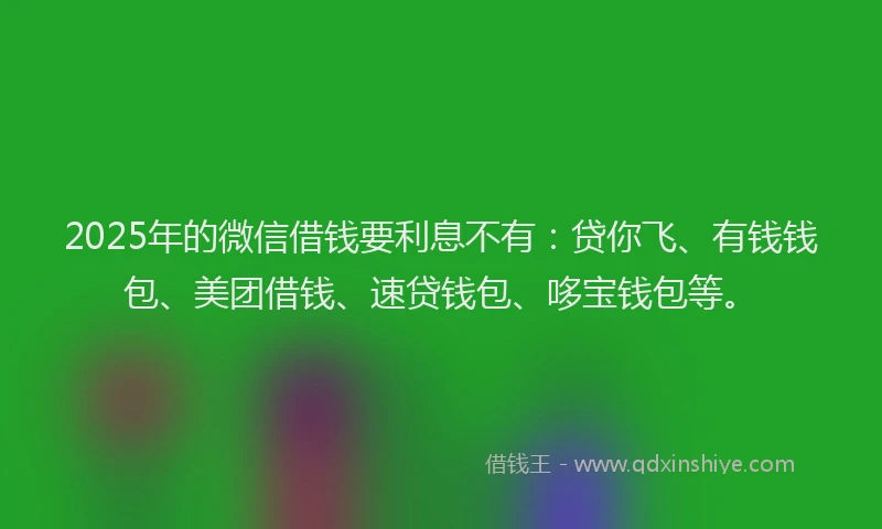 2025年的微信借钱要利息不有：贷你飞、有钱钱包、美团借钱、速贷钱包、哆宝钱包等。
