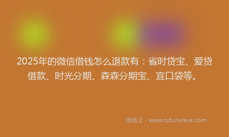 2025年的微信借钱怎么退款有：省时贷宝、爱贷借款、时光分期、森森分期宝、宜口袋等。